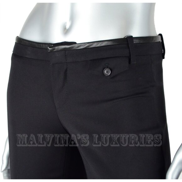 GUCCI RIDING PANTS SKINNY LEATHER TRIM BLACK COTTON BUTTONED HEMLINE IT 38 US 2 - Picture 9 of 11